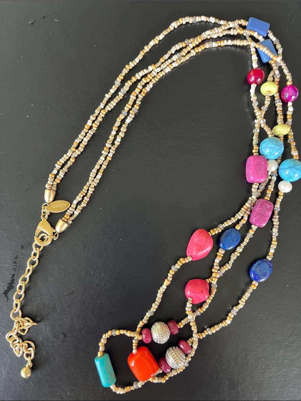 Chico's Multicolor Beaded Gold-Tone Layered Necklace 36”-40”